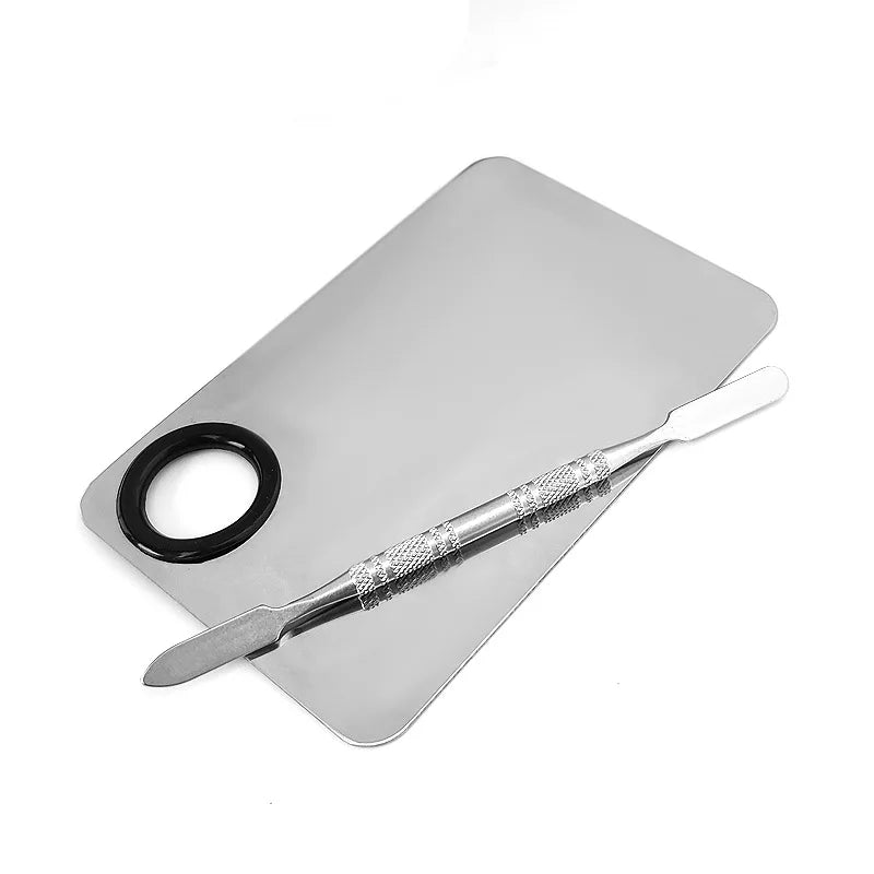 Makeup Mixing Palette Upgrade Stainless Steel Metal Mixing Tray with Spatula Artist Tool for Mixing Foundation Nail-Art