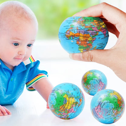 Stress Relief PU Foam Globe Squeeze Ball Toy for Kids & Adults