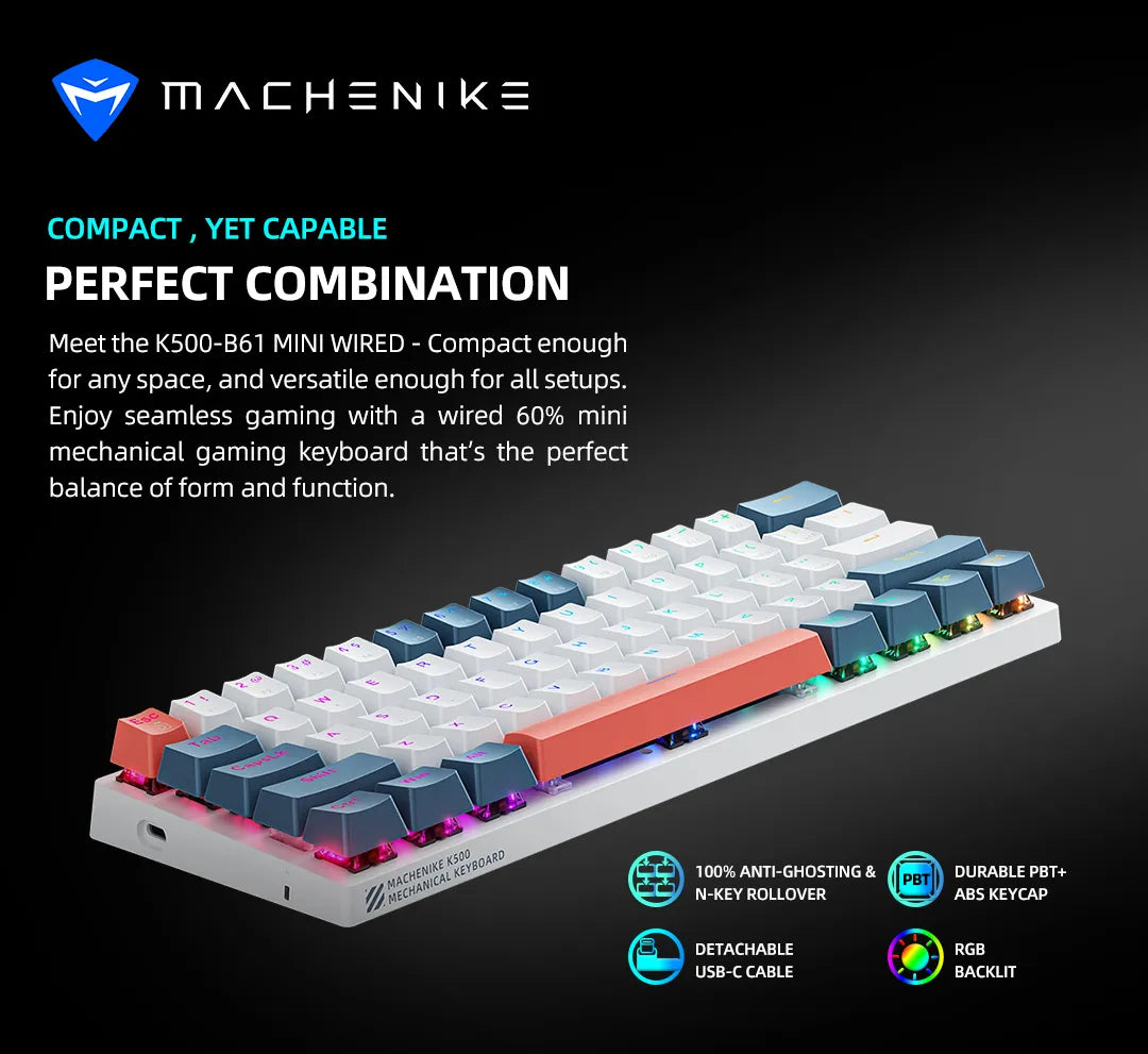 MACHENIKE K500-B61 Mini Mechanical Gaming Keyboard - 60% RGB Hot-Swappable