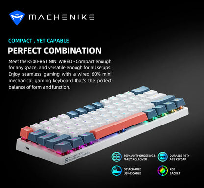 MACHENIKE K500-B61 Mini Mechanical Gaming Keyboard - 60% RGB Hot-Swappable