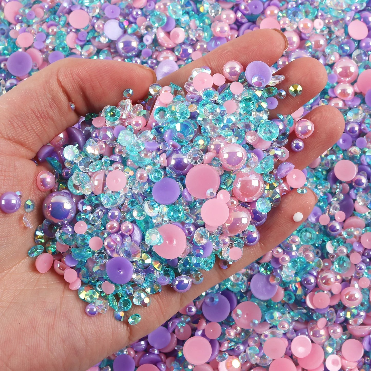 Flat Back Resin Rhinestones and Pearl Beads Mix for DIY Crafts, Nails, Face Art