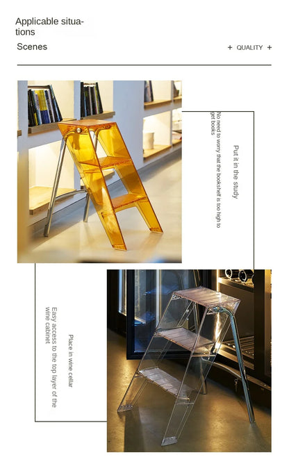 Acrylic Transparent Plastic Folding Stepladder – 3-Step Indoor Ladder