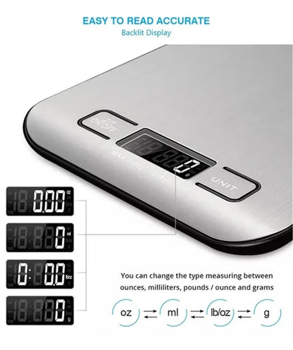 LETIITTGOO Digital Kitchen Scale 5kg/10kg Stainless Steel USB Charge