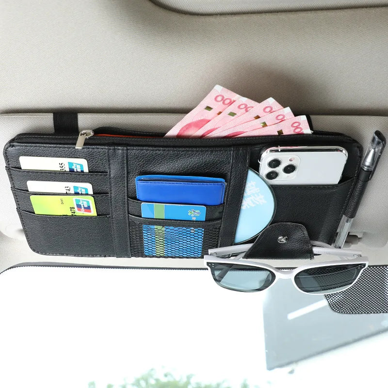 JLEC Leather Car Sun Visor Organizer for Sunglasses and Cards in Trucks