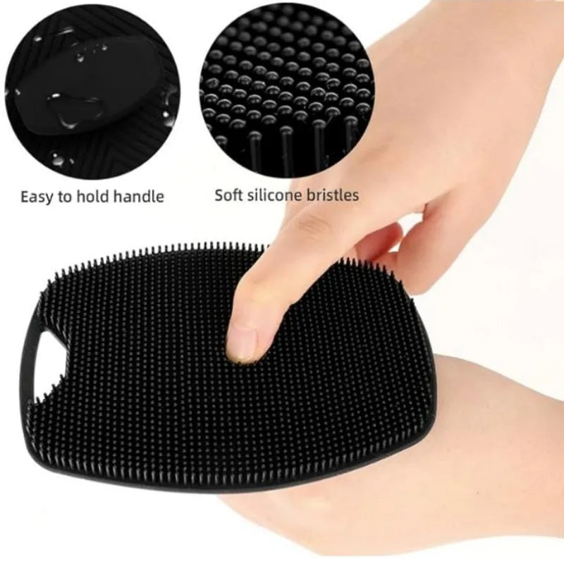 Soft silicone exfoliating brush for gentle body cleansing and massage, suitable for all skin types.