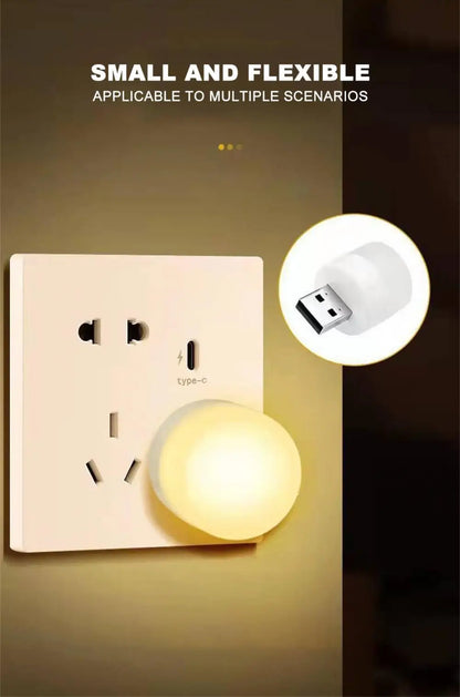 USB LED plug lamp, 1W night light providing warm white illumination. Available individually or in packs of 10, perfect for reading and portable lighting