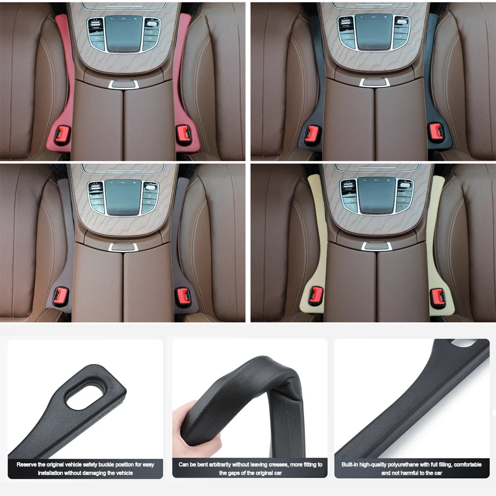 Car seat gap filler strip installed between car seat and console