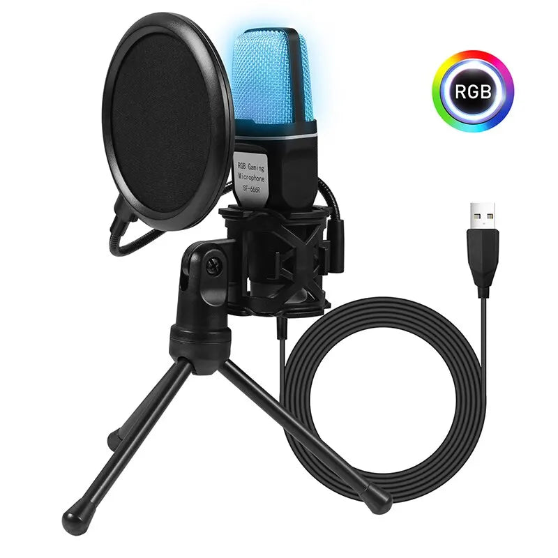 SF666R USB Microphone with RGB Lighting - Condenser Gaming Mic for PC