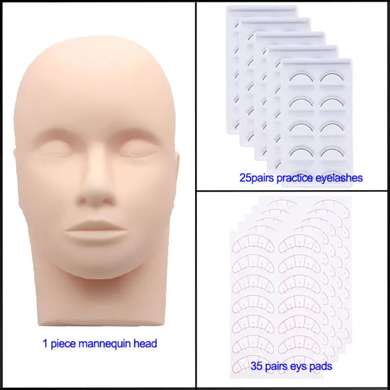 Mannequin Head for Eyelash Extension With Practice Eyelashes Silicone Mannequin Head Eye Pads Lash Extension Supplies Kits