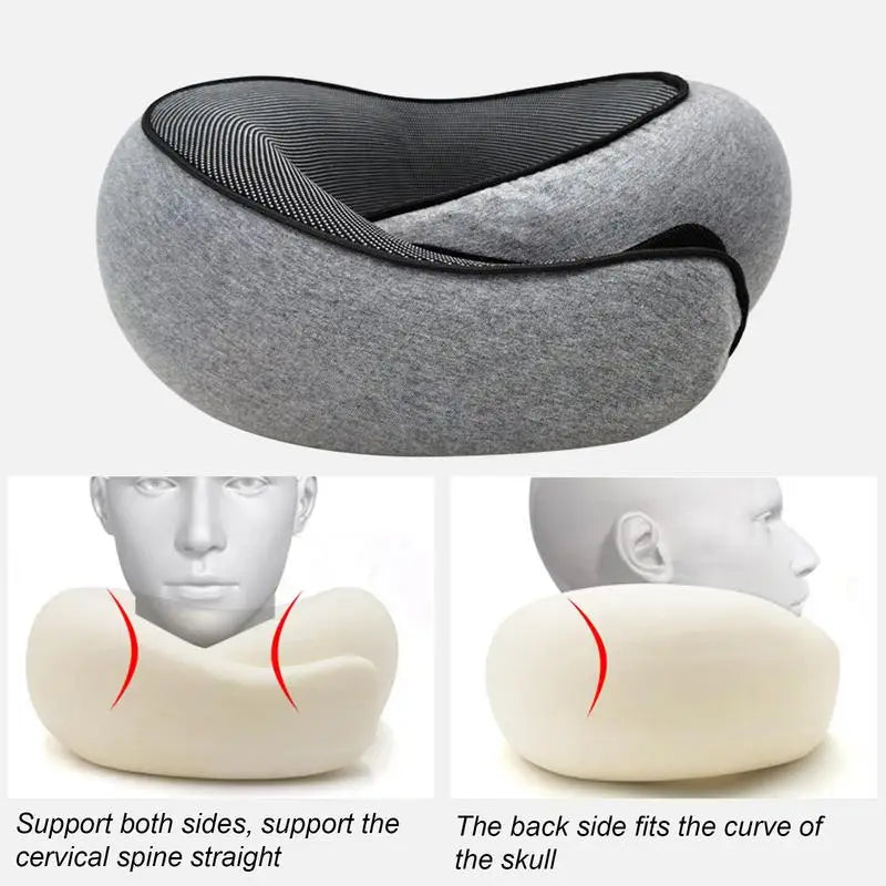 Memory Foam Neck Pillow - Portable Cervical Travel Pillow with Carry Bag