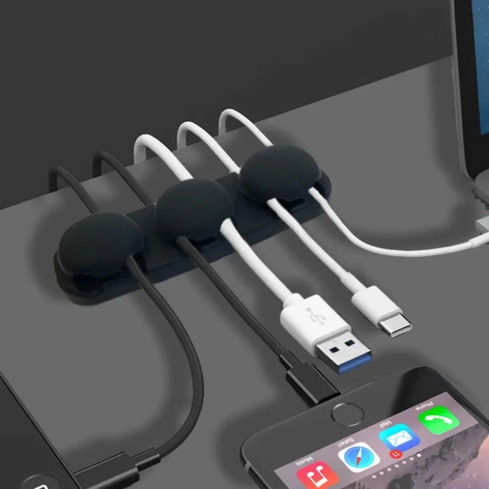 Silicone USB Cable Organizer - Flexible Self-Adhesive 4/6 Channel Cable Management