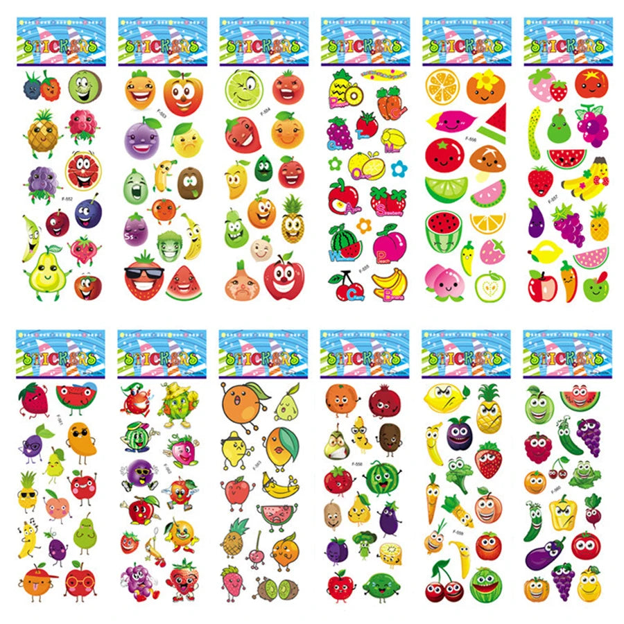 Five sheets of colorful puffy stickers featuring various cartoon designs, perfect for kids' scrapbooking and holiday gifts.