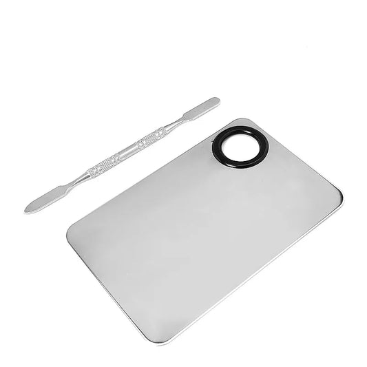 Makeup Mixing Palette Upgrade Stainless Steel Metal Mixing Tray with Spatula Artist Tool for Mixing Foundation Nail-Art