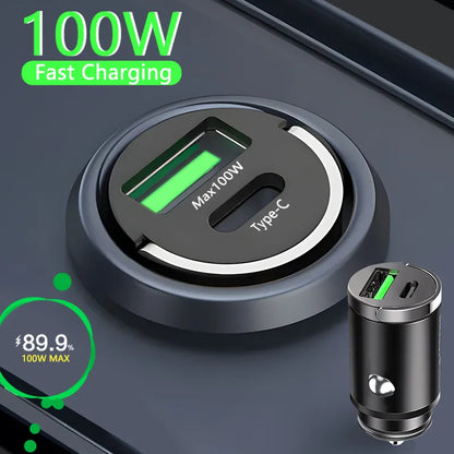 100W Car Charger Fast Charging. Featuring dual PD30W & QC30W