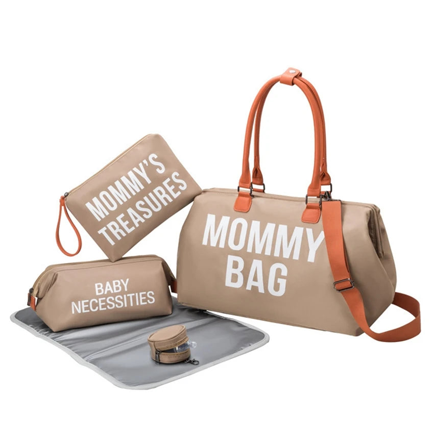 Portable travel mommy bag in a stylish print pattern, large-capacity design with an insulated compartment for milk bottles.