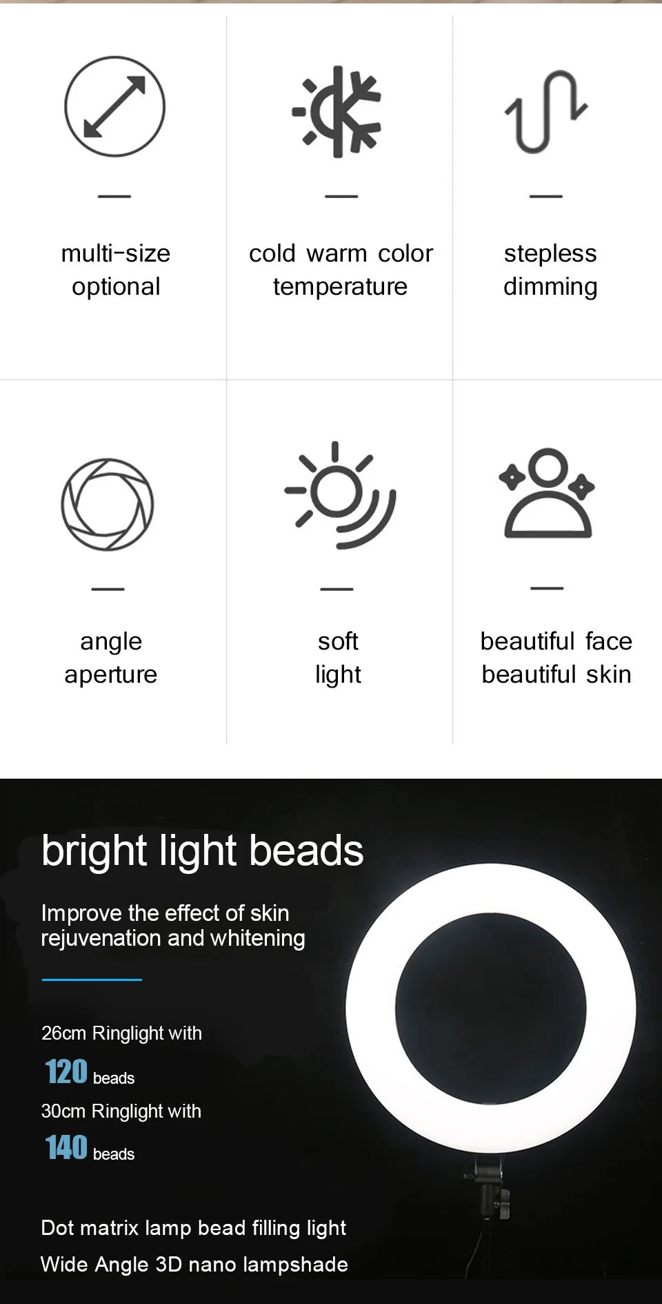 10" LED Selfie Ring Light with Tripod & Phone Holder - Dimmable Fill Light for Photography & Video