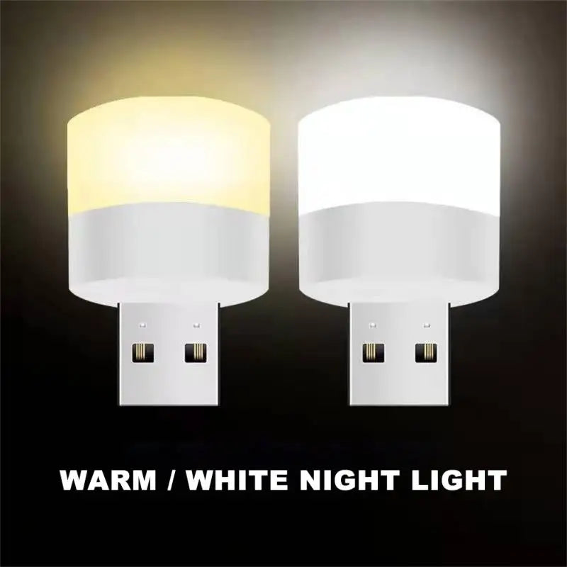 USB LED plug lamp, 1W night light providing warm white illumination. Available individually or in packs of 10, perfect for reading and portable lighting