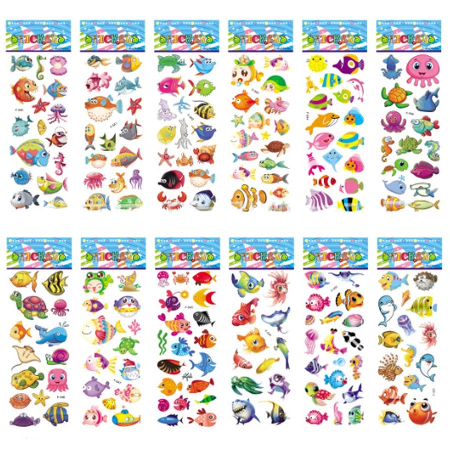 Five sheets of colorful puffy stickers featuring various cartoon designs, perfect for kids' scrapbooking and holiday gifts.