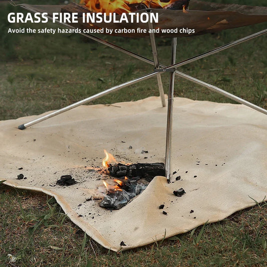 Fireproof BBQ pad and fire pit mat made of fiberglass, flame retardant for outdoor use.