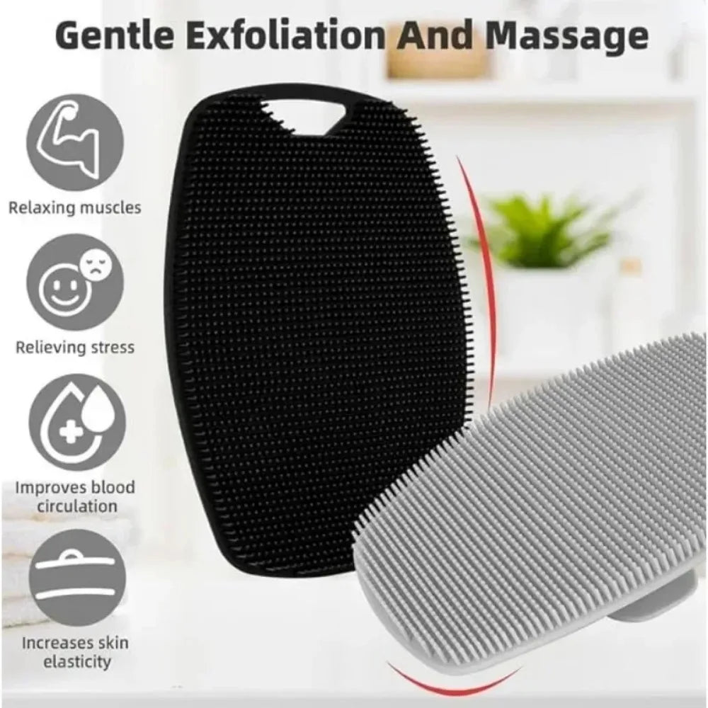 Soft silicone exfoliating brush for gentle body cleansing and massage, suitable for all skin types.