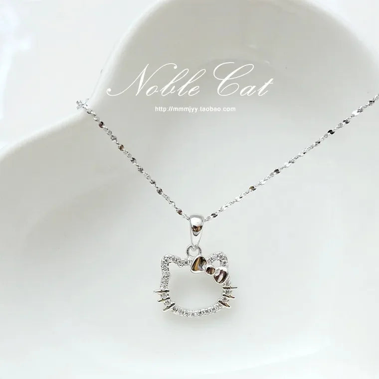 Kawaii Hello Kitty Crystal Pendant Necklace - Elegant White Zircon Jewelry for Girls