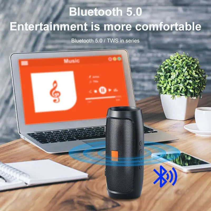 UTIEER Wireless Portable TWS Bluetooth Speaker with 360° stereo sound, durable construction, and outdoor-ready features like waterproofing and built-in FM radio.