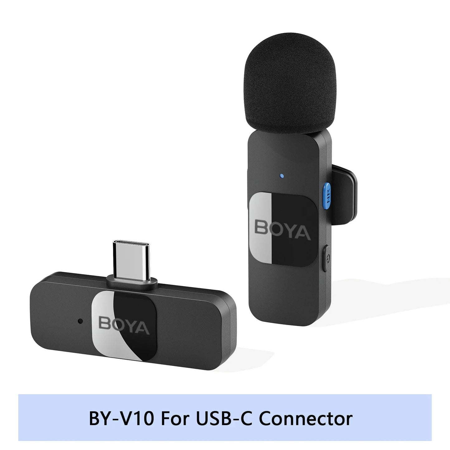 Compact BOYA BY-V wireless lavalier microphone for high-quality audio recording, ideal for live broadcasts, gaming, and vlogging.