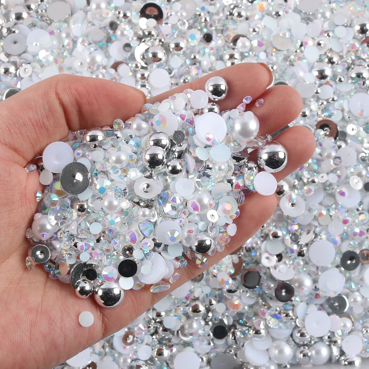 Flat Back Resin Rhinestones and Pearl Beads Mix for DIY Crafts, Nails, Face Art