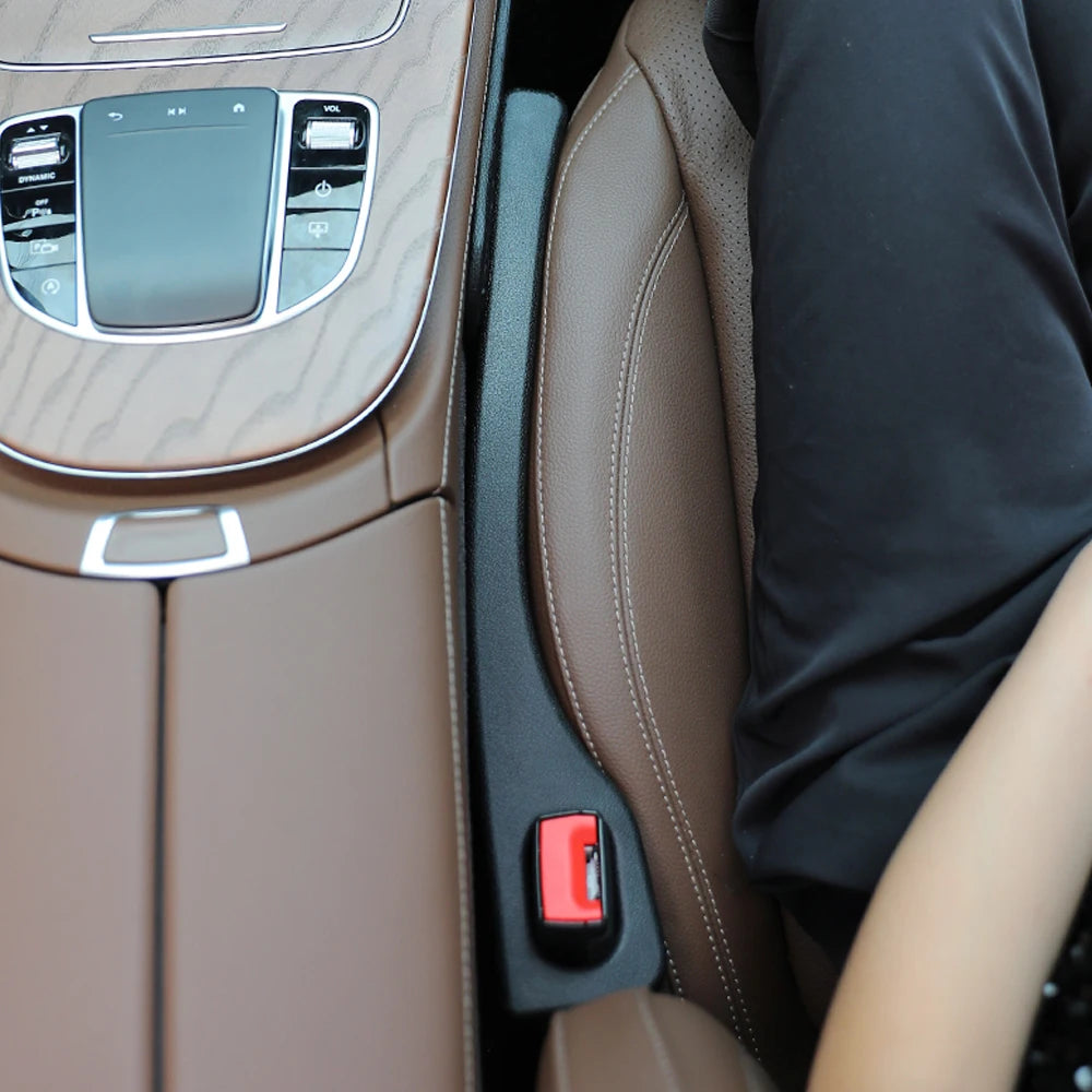 Car seat gap filler strip installed between car seat and console