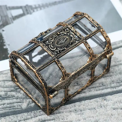 Transparent pirate treasure box for organizing jewelry and small items.