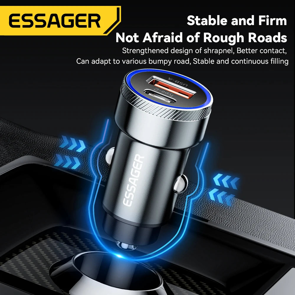 Essager 54W USB Car Charger QC 3.0 PD 3.0 Fast Charging Dual Port with LED