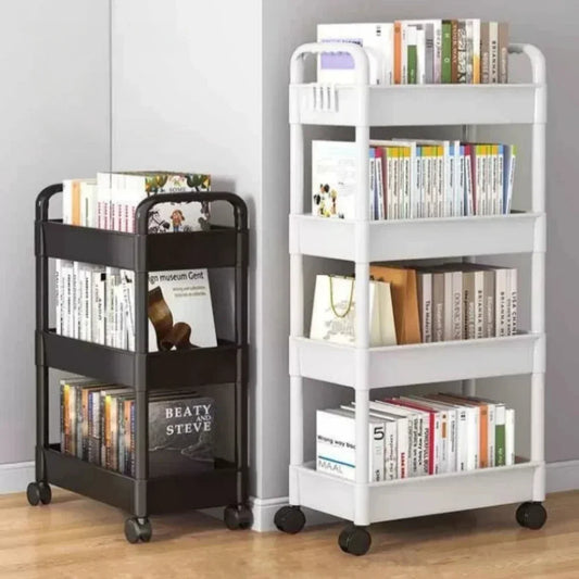 Mobile kitchen storage rack and organizer cart for versatile home use.