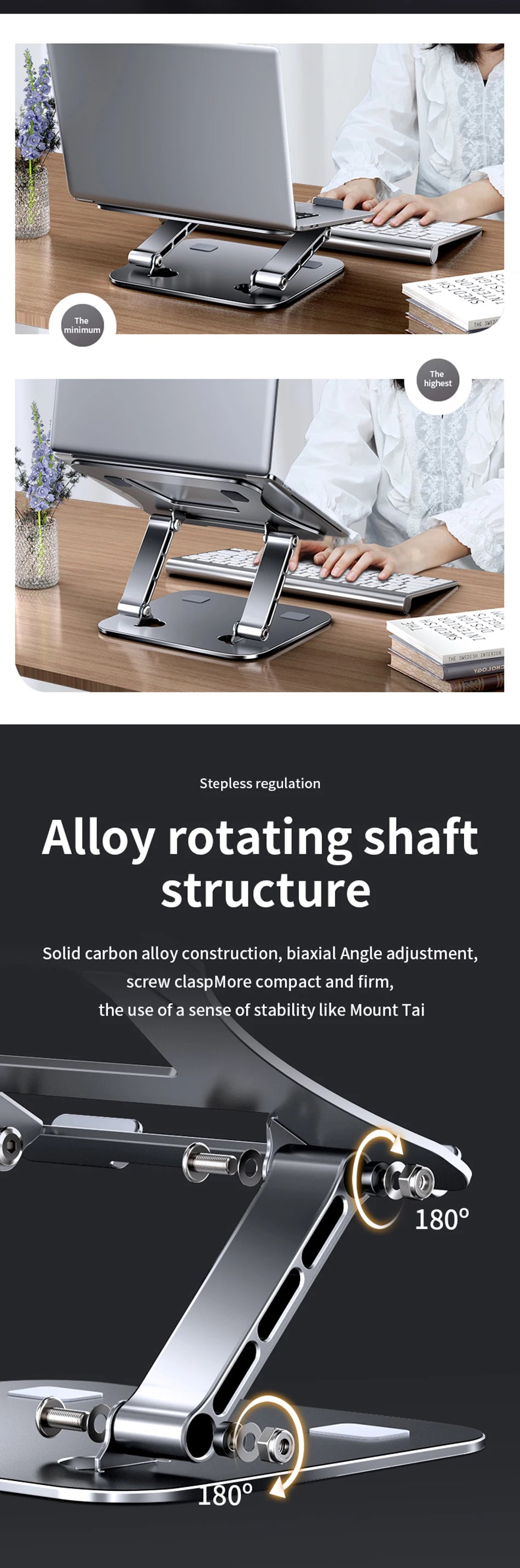 Adjustable Aluminum Laptop & Tablet Stand with Cooling Support for 11-17.5" Devices