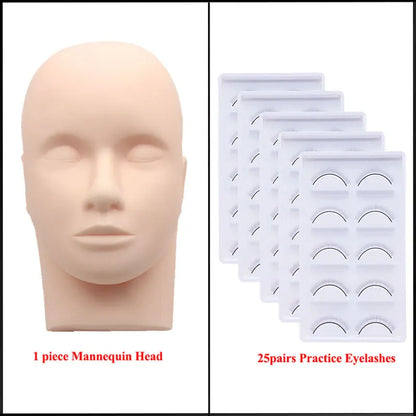 Mannequin Head for Eyelash Extension With Practice Eyelashes Silicone Mannequin Head Eye Pads Lash Extension Supplies Kits