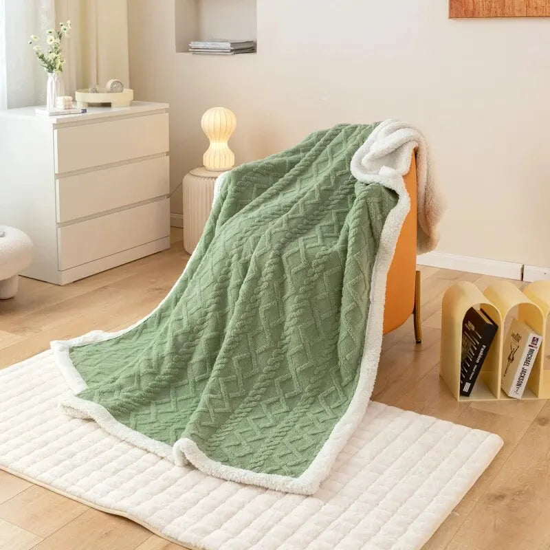 Tapestry lamb wool blanket, thickened for warmth, perfect for home or office use.