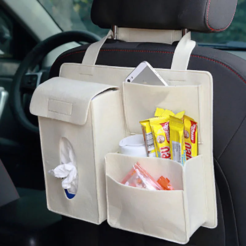 Multi-pocket car seat back organizer with felt material, 4 storage pockets