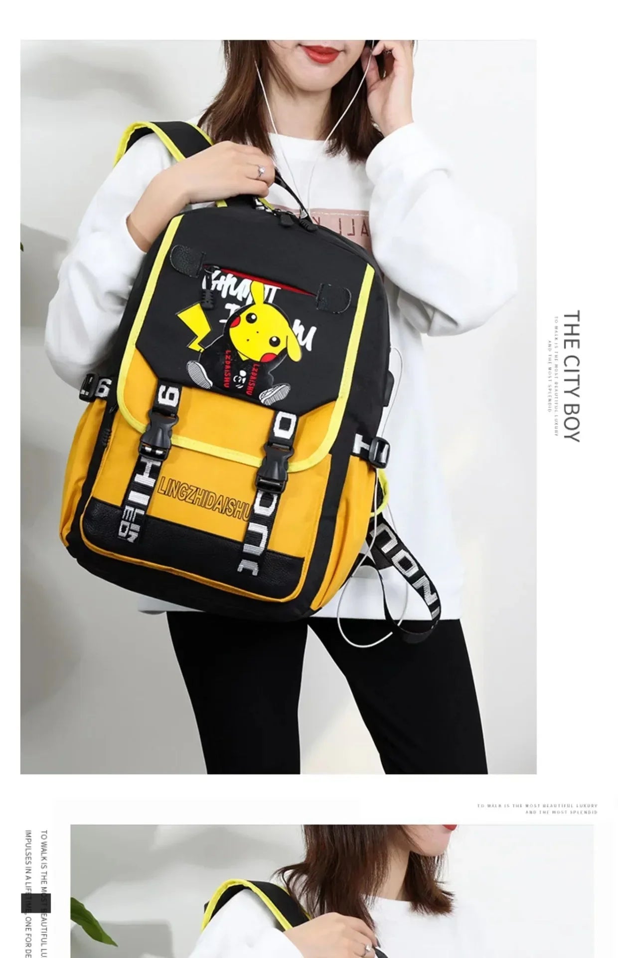 Pikachu PKQ Lightweight School Bag for Kids - Trendy Anime Kawaii Backpack by MINISO