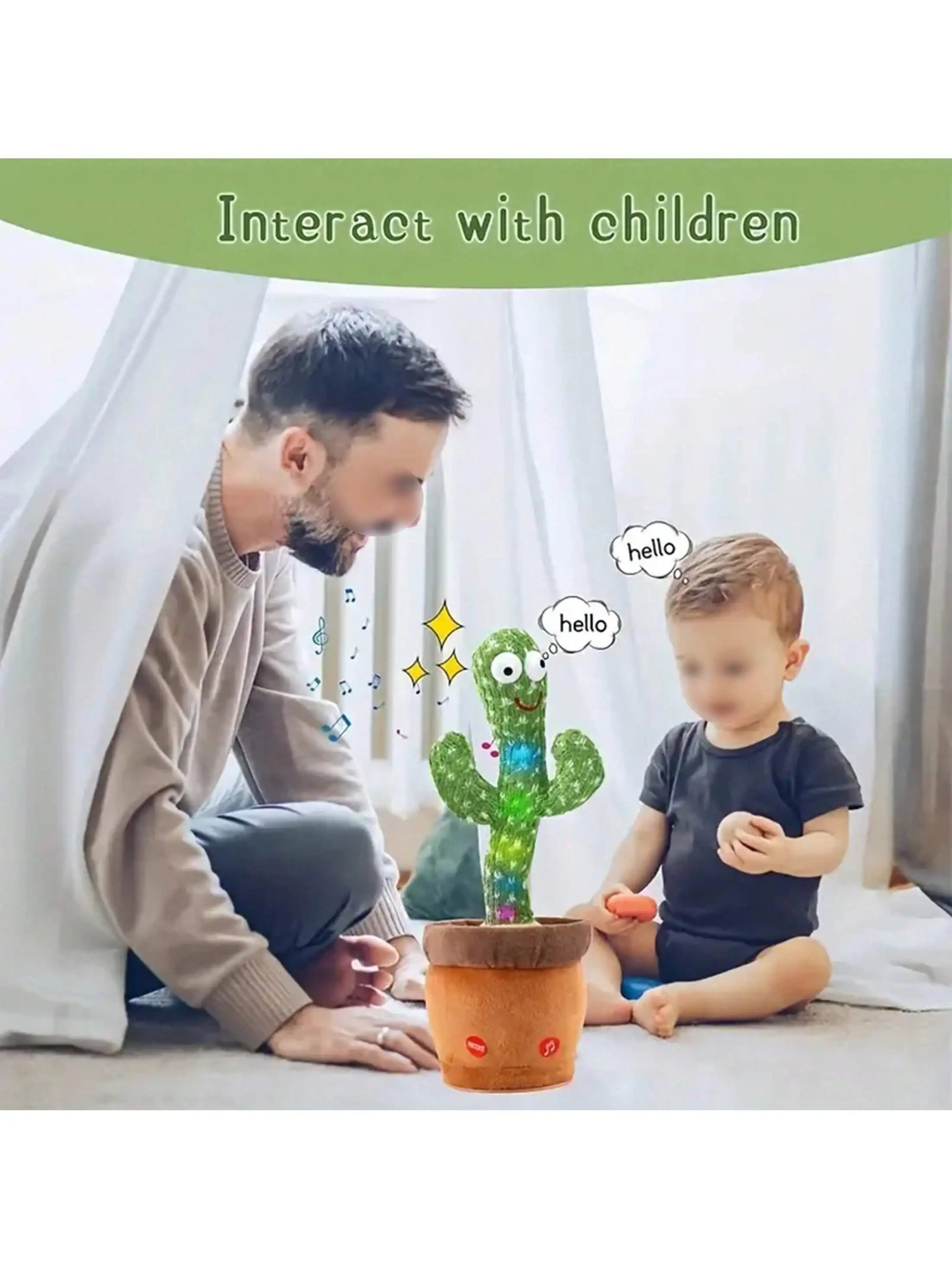 Dancing talking cactus toy that sings, mimics, and repeats phrases, made from soft cotton. Perfect for boys and girls aged 14 and up.