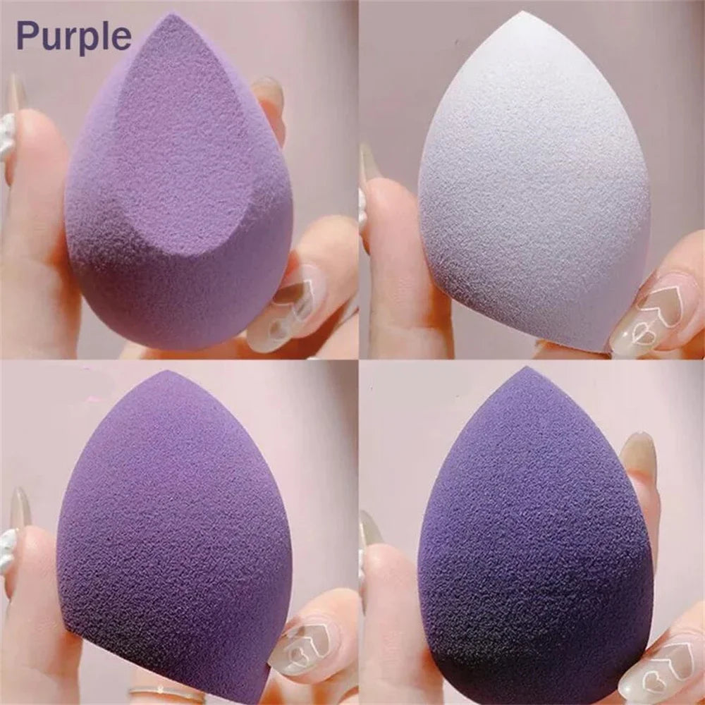 Assorted makeup sponges and puffs in a set of 4/8, ideal for applying foundation, concealer, and blush. Made of soft latex, perfect for a smooth, flawless makeup finish.