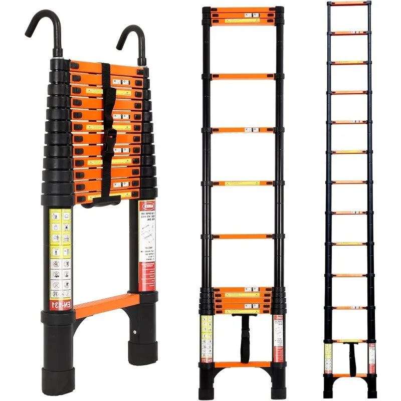 3-step aluminum folding ladder with anti-slip pedals and telescoping design, supports up to 330 lbs. Ideal for versatile tasks and easy storage.