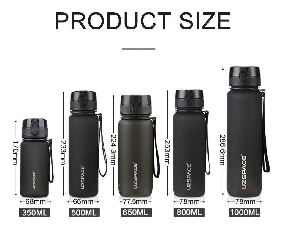 UZSPACE 500/1000ml leakproof sports water bottle with Tritan plastic