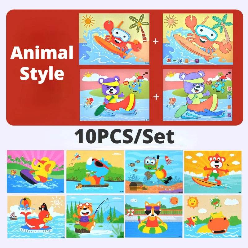 10 colorful 3D EVA foam stickers of cartoon dinosaurs and animals