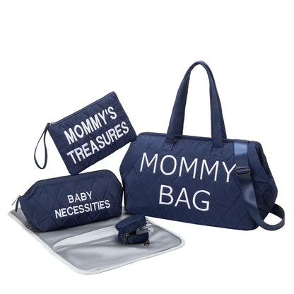 Portable travel mommy bag in a stylish print pattern, large-capacity design with an insulated compartment for milk bottles.