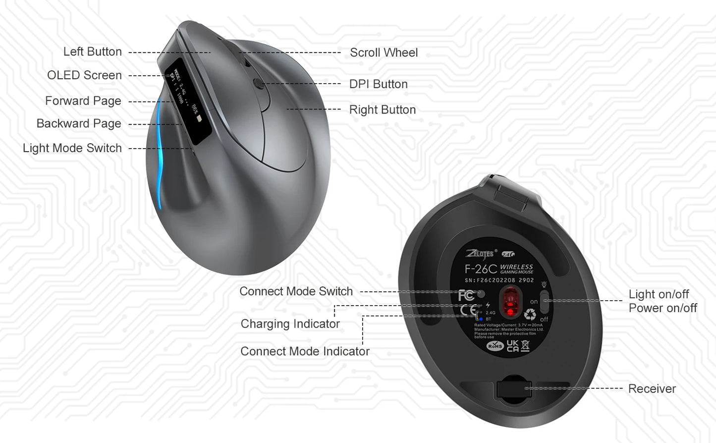 Lefon Bluetooth Vertical Mouse