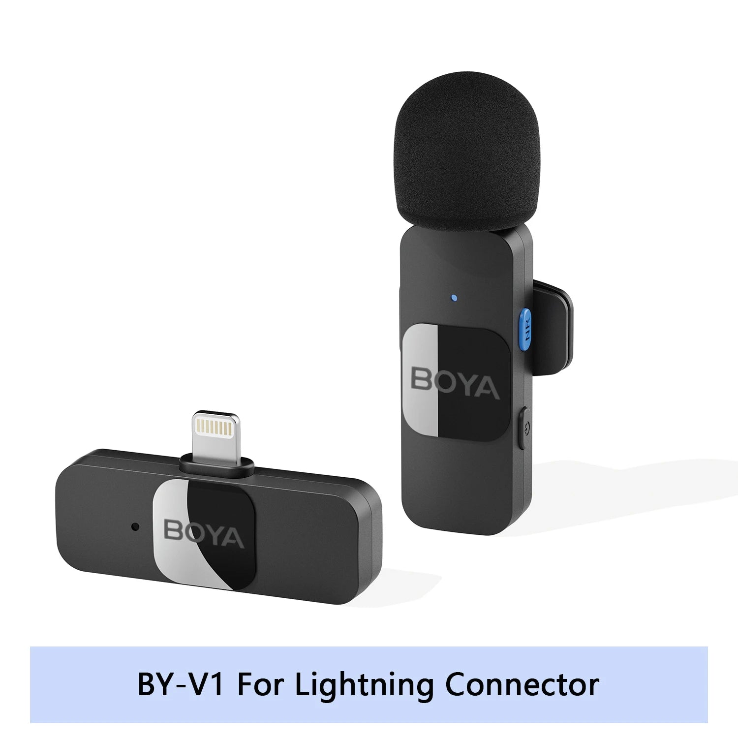 Compact BOYA BY-V wireless lavalier microphone for high-quality audio recording, ideal for live broadcasts, gaming, and vlogging.