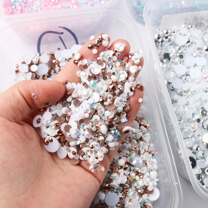 Flat Back Resin Rhinestones and Pearl Beads Mix for DIY Crafts, Nails, Face Art