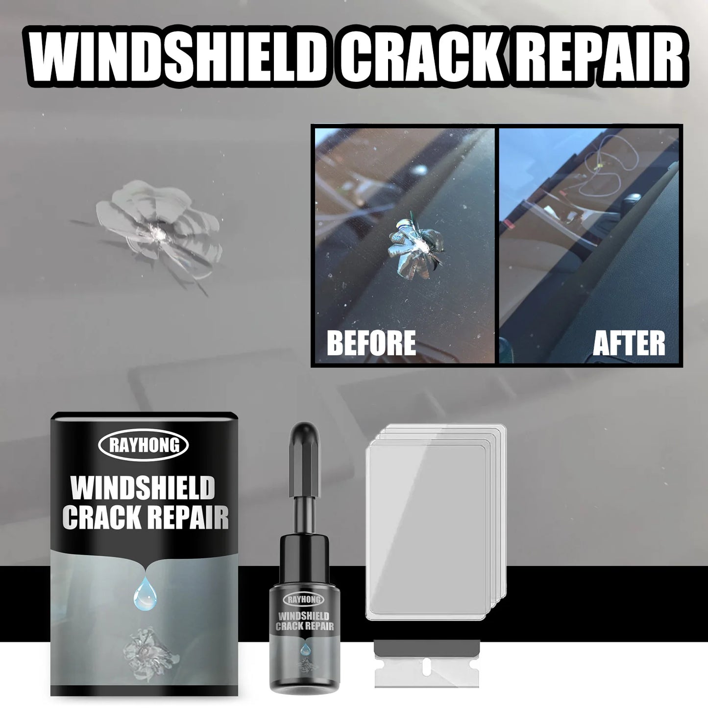 Geruiou Automotive Windshield Crack Repair Fluid in a 20ml bottle, designed to fix minor cracks and chips on windshields, ensuring long-lasting repairs and enhanced visibility.