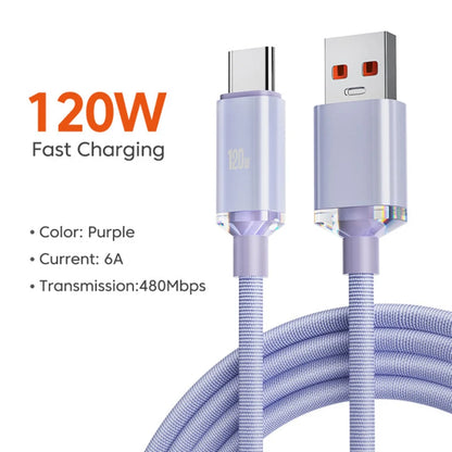 120W 6A Fast Charge USB Type-C Cable, compatible with Samsung, Realme, Xiaomi, Huawei