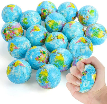 Stress Relief PU Foam Globe Squeeze Ball Toy for Kids & Adults