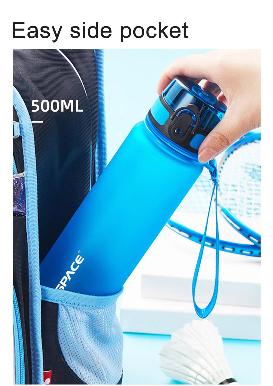 UZSPACE 500/1000ml leakproof sports water bottle with Tritan plastic